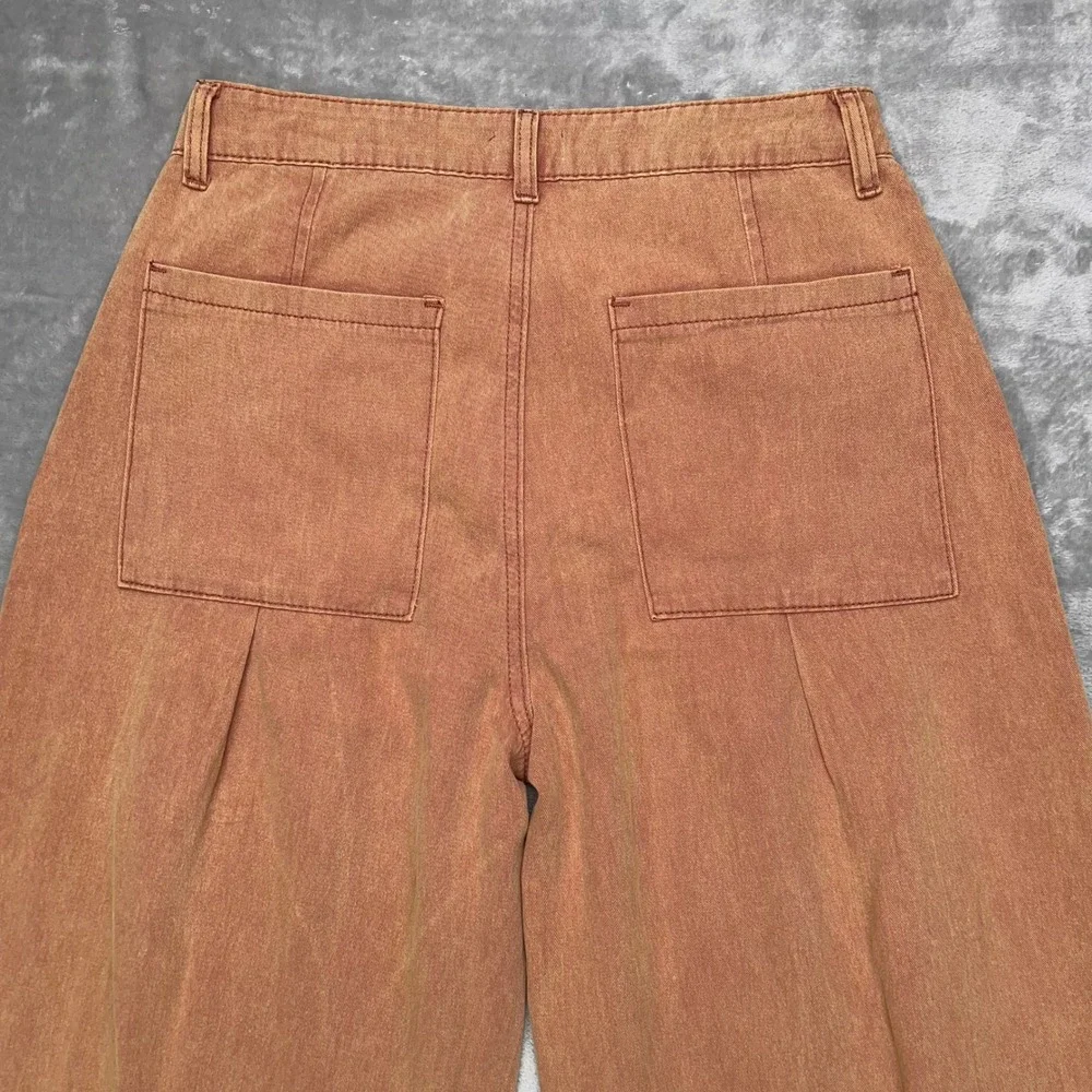 POL Wide Leg Pants Womens Medium Rust Gold Studded Split Hem Raw Edge Boho Jeans